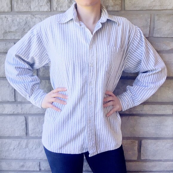 'Lee Valley Ireland' Flannel Pinstripe Button Down Top - Picture 2 of 7